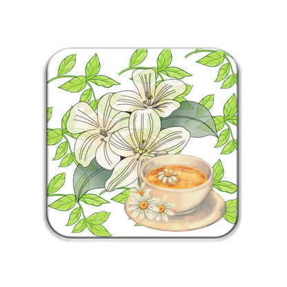 Tea Oasis Coasters: Sip Serenity Amidst Blooming Beauty - Set of 1