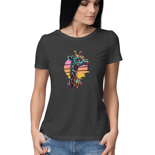 Giraffe Design Women's Round Neck T-Shirt: Nature-Inspired Fashion Charm