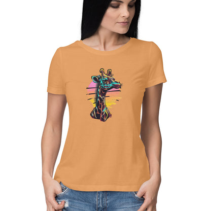 Giraffe Design Women's Round Neck T-Shirt: Nature-Inspired Fashion Charm