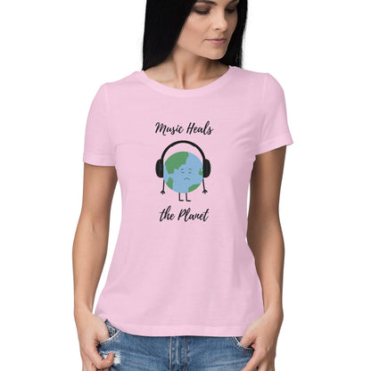 Music Heals the Planet: Earth Listening to Music Women's T-Shirt
