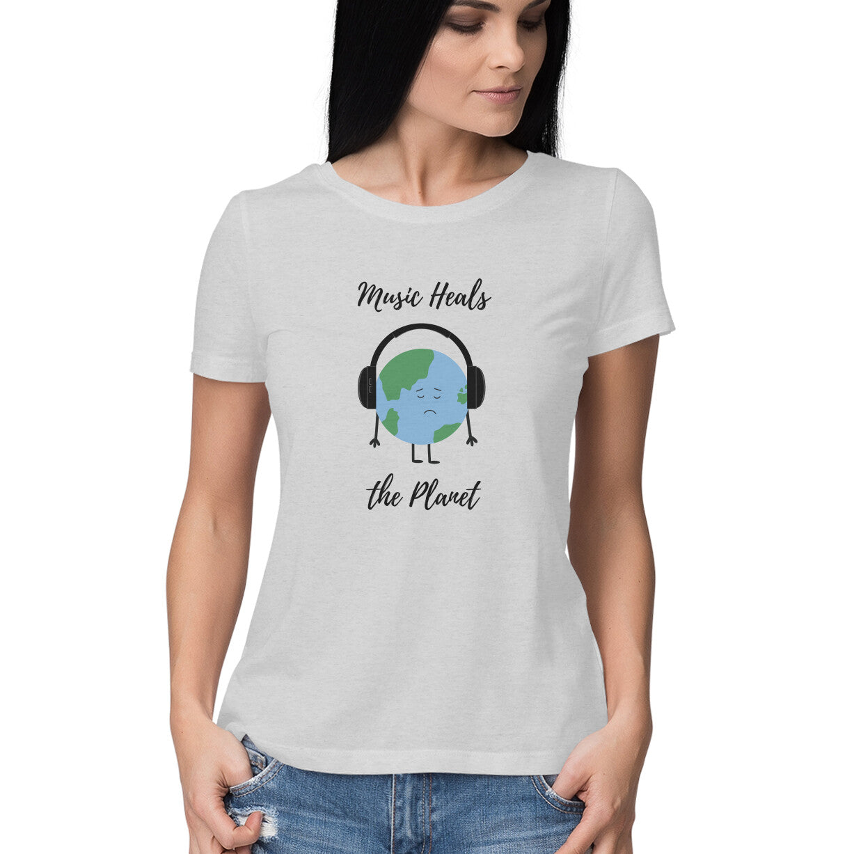 Music Heals the Planet: Earth Listening to Music Women's T-Shirt