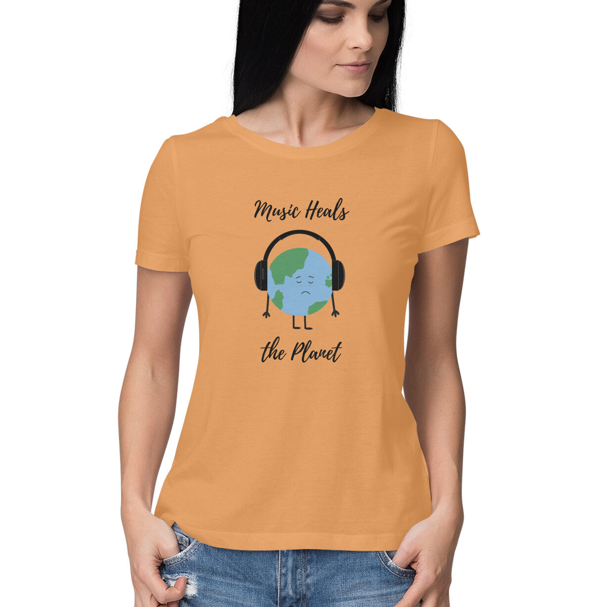 Music Heals the Planet: Earth Listening to Music Women's T-Shirt