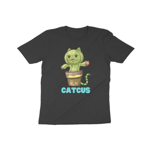 Cute Cactus Cat: Kid's Round Neck T-Shirt - Adorable Design