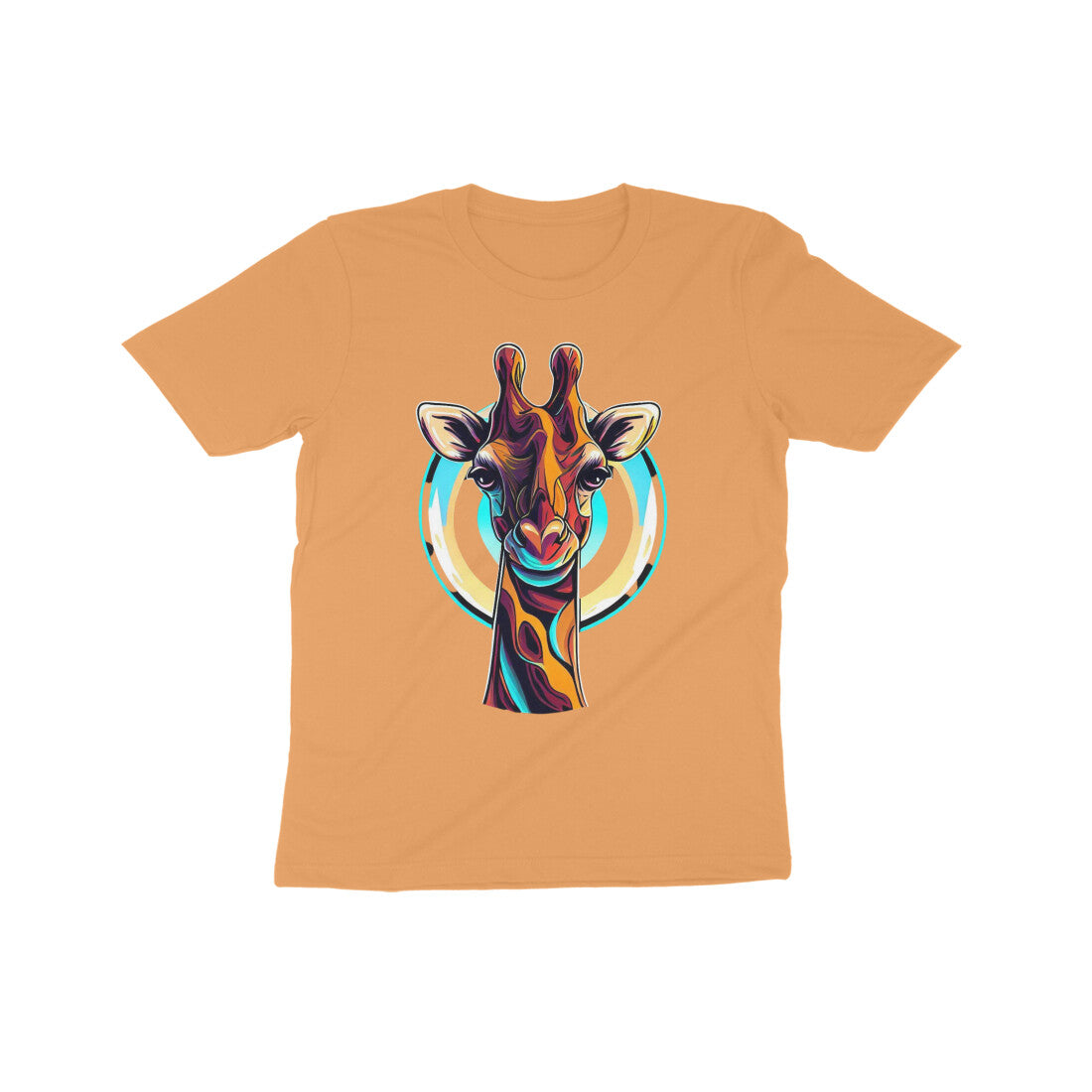 Playful Giraffe Adventure: Kid's Round Neck T-Shirt - Vibrant Design