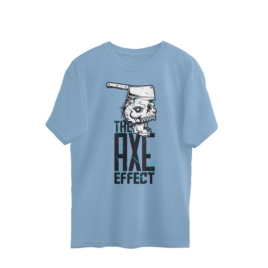 The Axe Effect: Oversized Round Neck T-Shirt with Skull and Axe Design