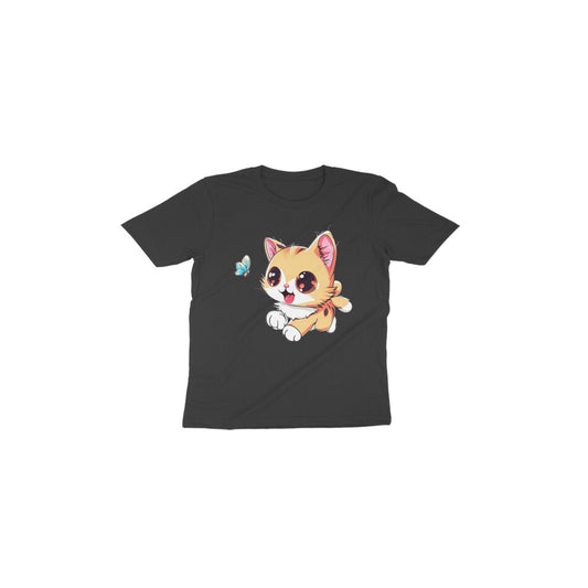 Adorable Cat Chasing Butterfly: Toddler's Round Neck T-Shirt
