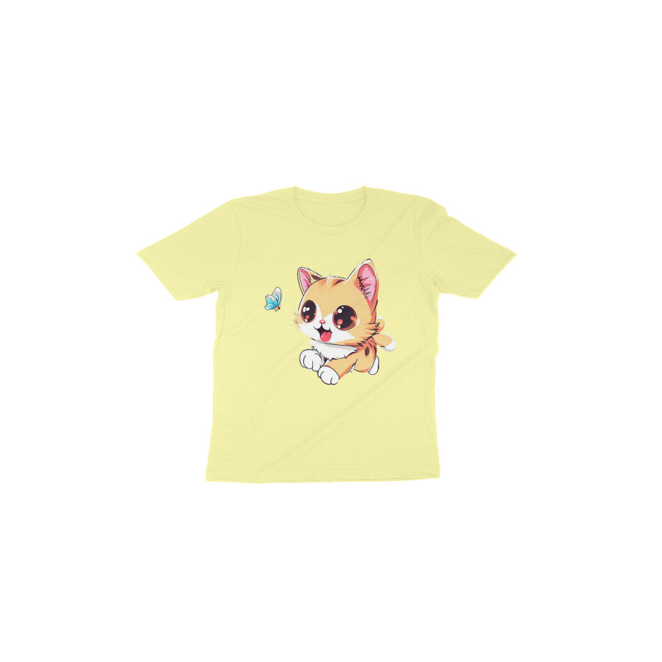 Adorable Cat Chasing Butterfly: Toddler's Round Neck T-Shirt