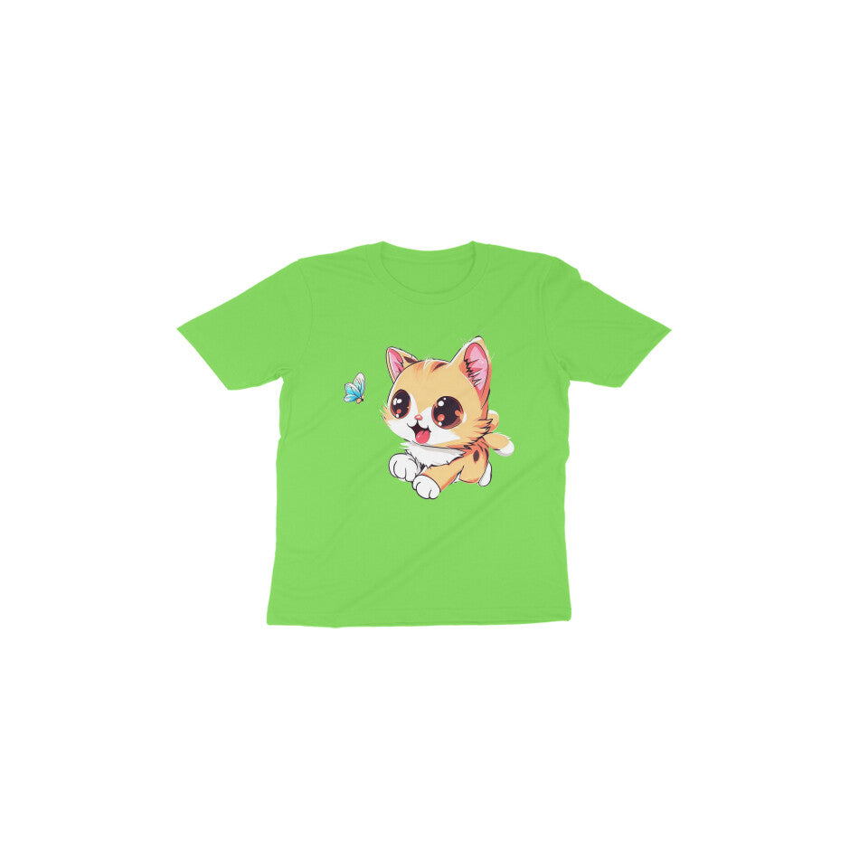 Adorable Cat Chasing Butterfly: Toddler's Round Neck T-Shirt