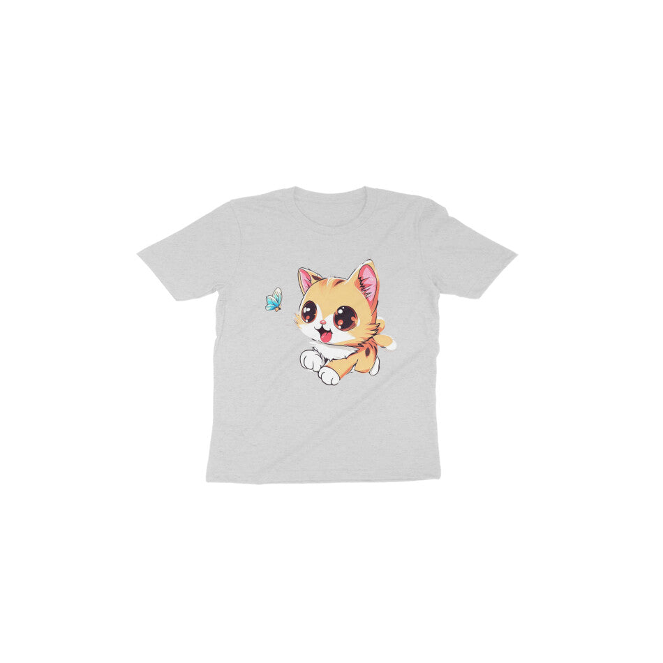 Adorable Cat Chasing Butterfly: Toddler's Round Neck T-Shirt