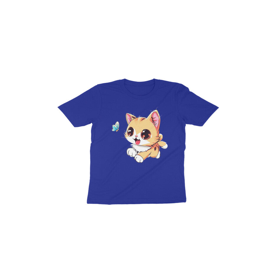Adorable Cat Chasing Butterfly: Toddler's Round Neck T-Shirt