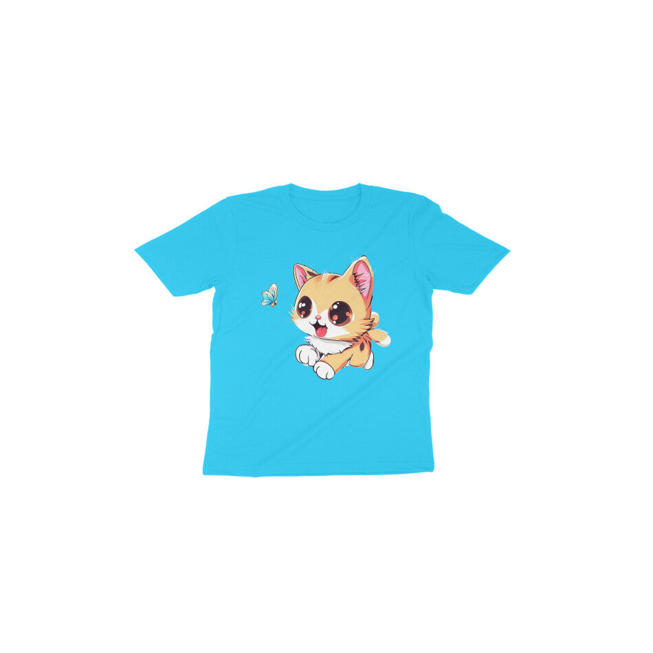 Adorable Cat Chasing Butterfly: Toddler's Round Neck T-Shirt