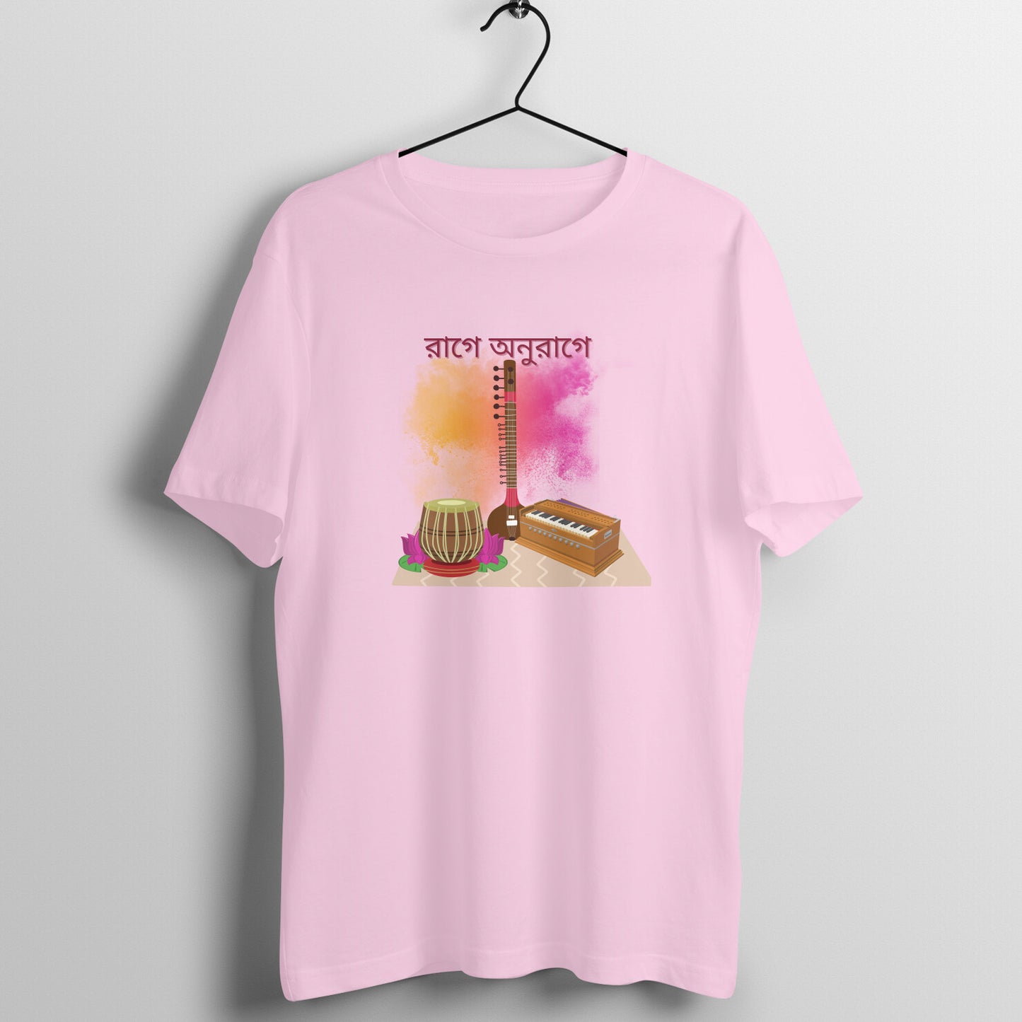 Melodic Expressions: Men's Round Neck T-Shirt with Indian Classical Instruments Design