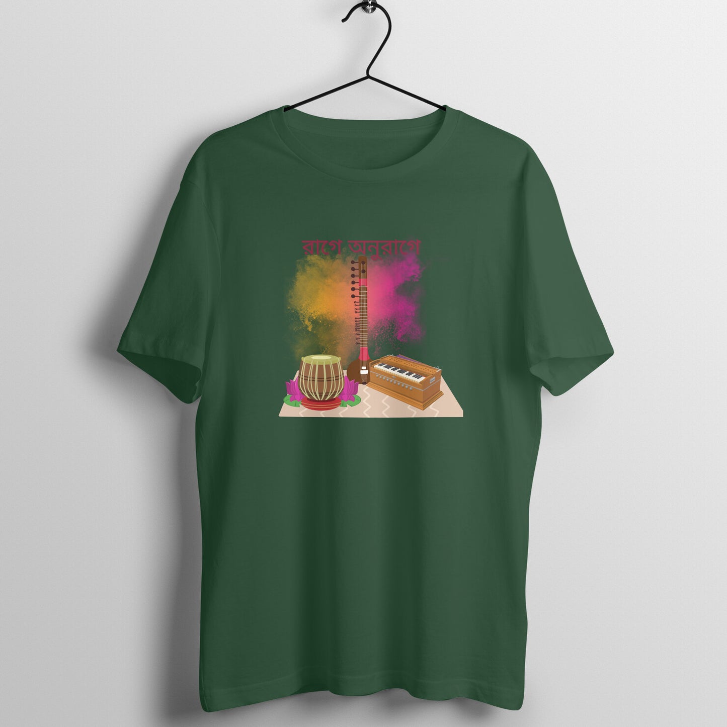 Melodic Expressions: Men's Round Neck T-Shirt with Indian Classical Instruments Design