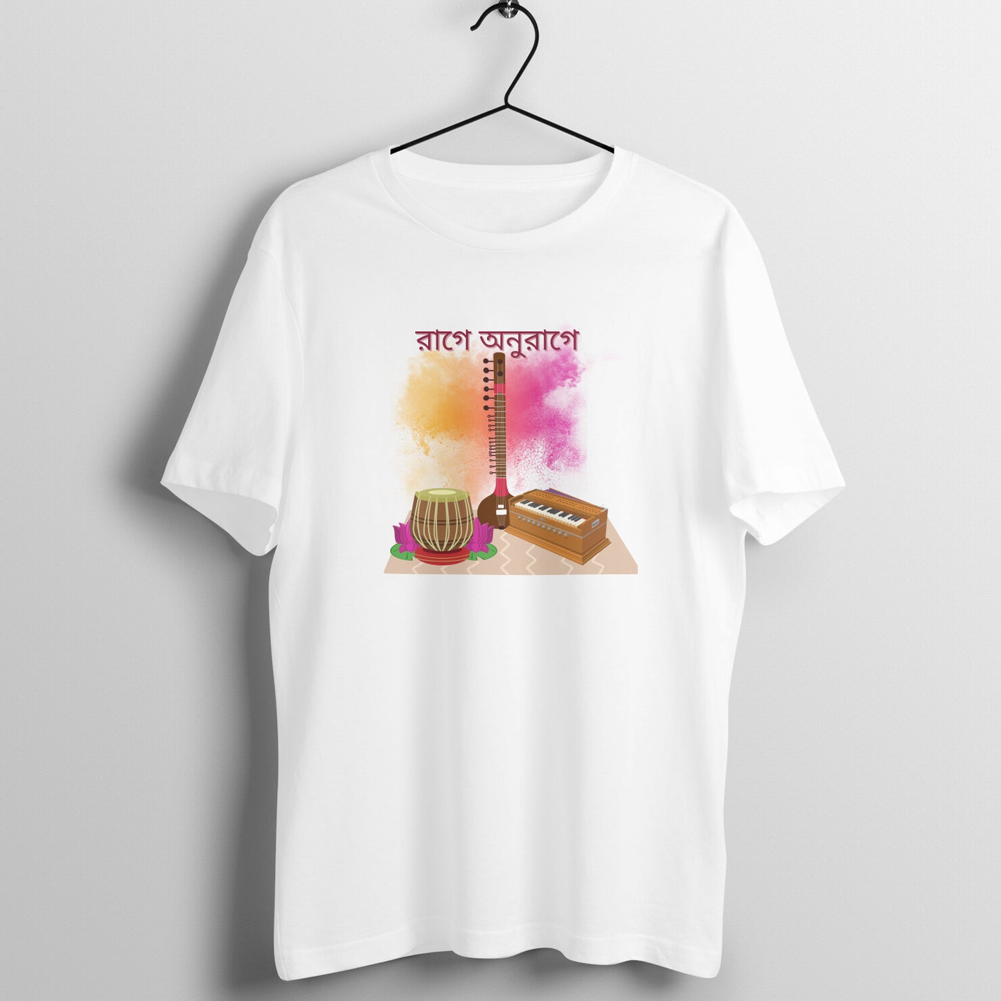 Melodic Expressions: Men's Round Neck T-Shirt with Indian Classical Instruments Design