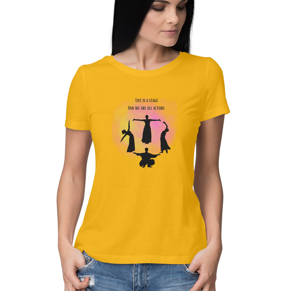 Life Is a Stage Tee: Women's Round Neck T-Shirt - Theatrical Inspiration