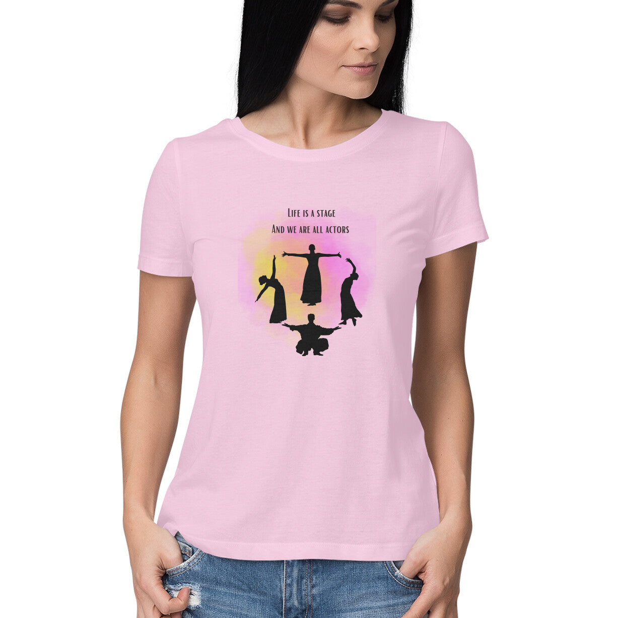 Life Is a Stage Tee: Women's Round Neck T-Shirt - Theatrical Inspiration