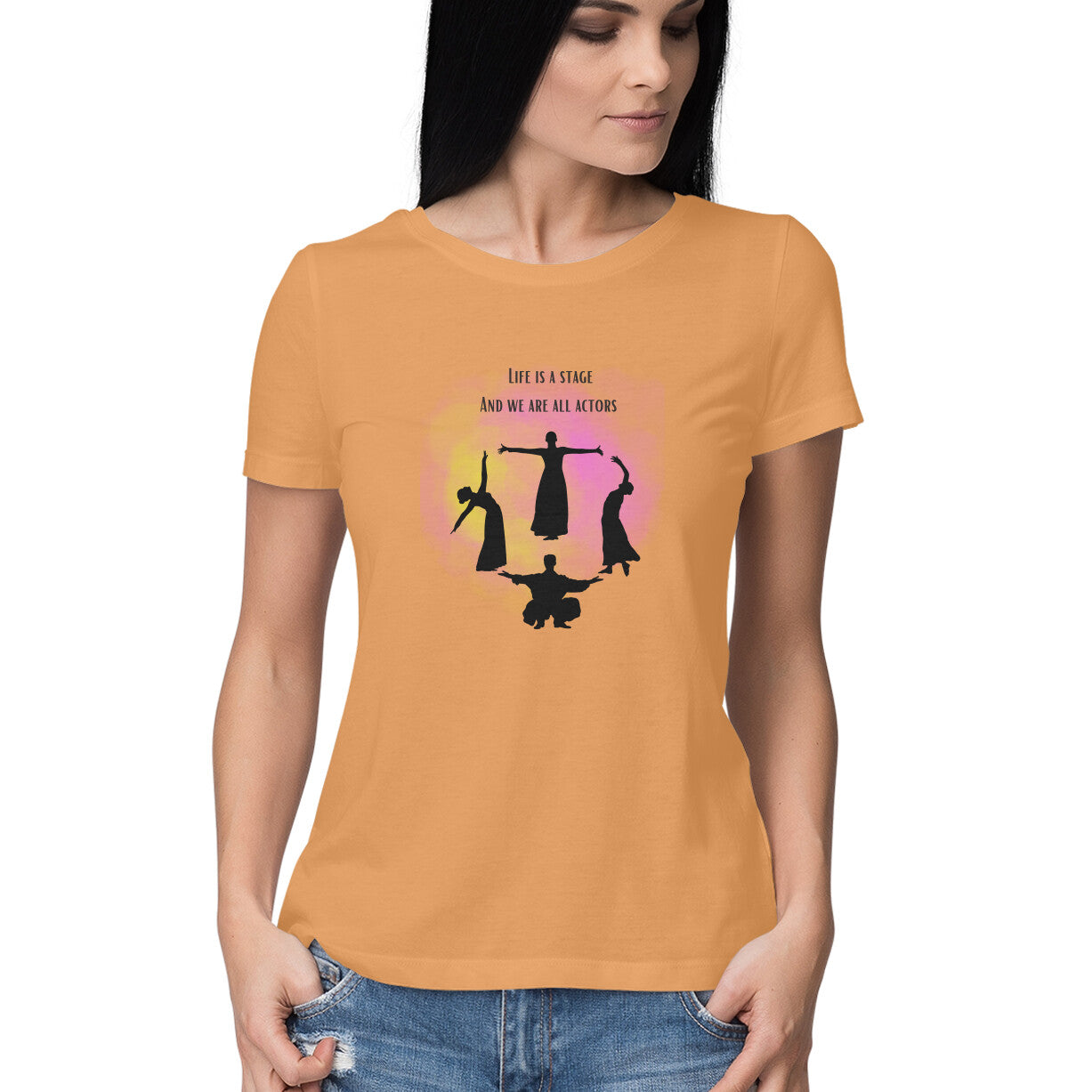 Life Is a Stage Tee: Women's Round Neck T-Shirt - Theatrical Inspiration