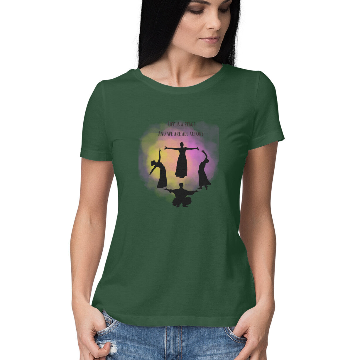 Life Is a Stage Tee: Women's Round Neck T-Shirt - Theatrical Inspiration