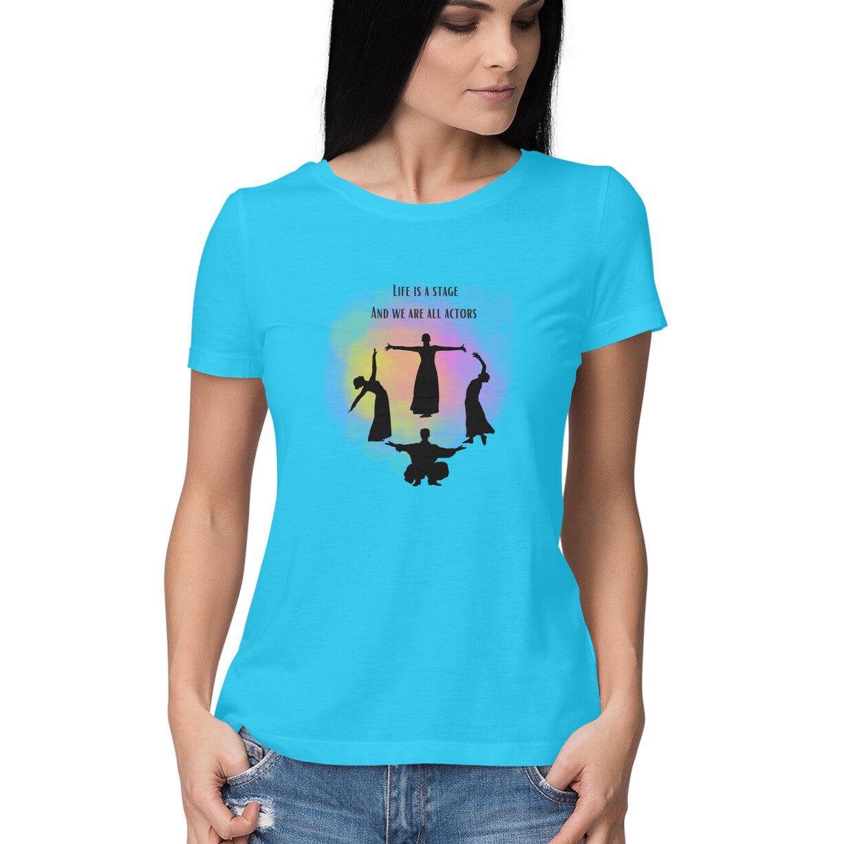 Life Is a Stage Tee: Women's Round Neck T-Shirt - Theatrical Inspiration
