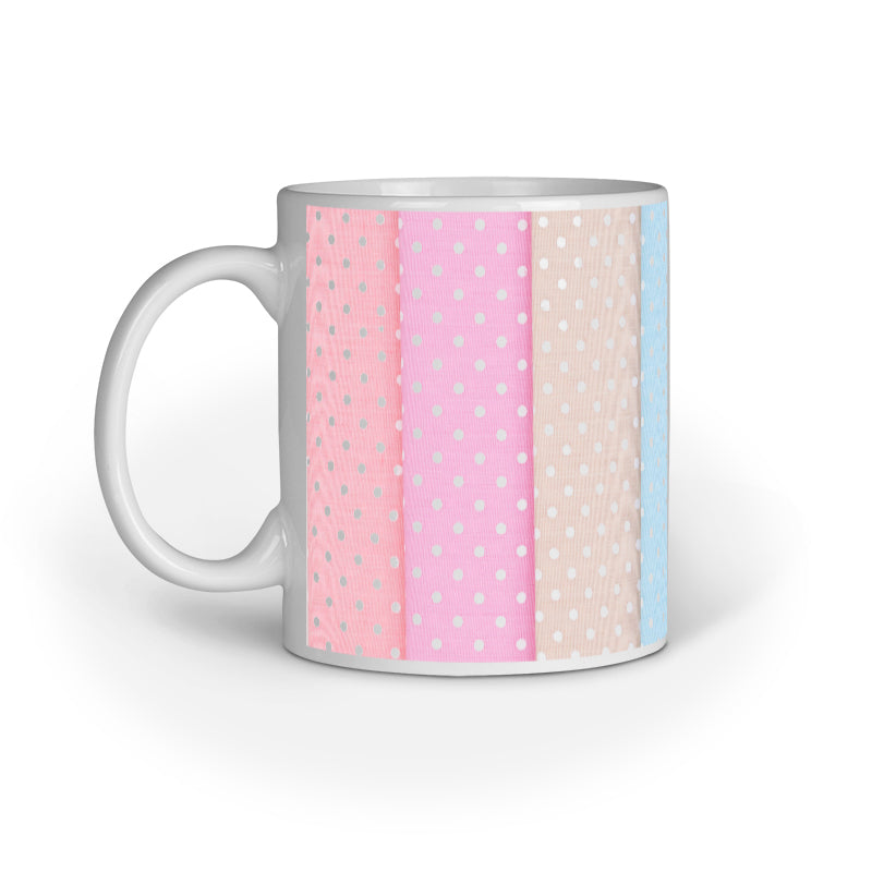 Vibrant Textile Slices Mug: Multicolored Design