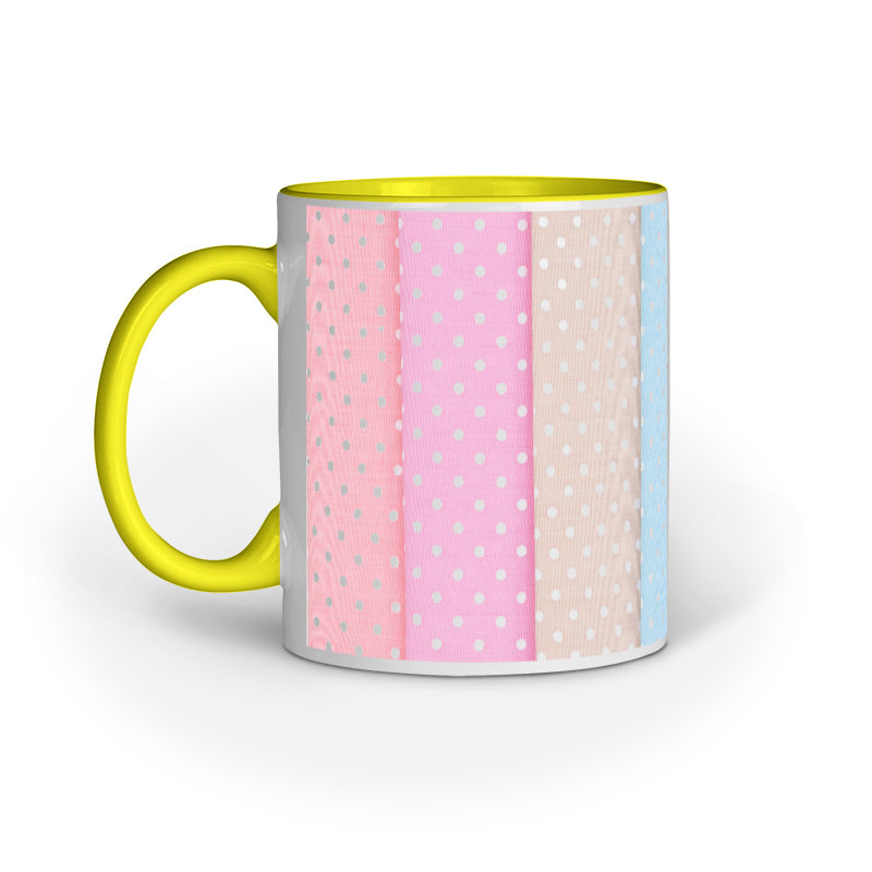 Vibrant Textile Slices Mug: Multicolored Design