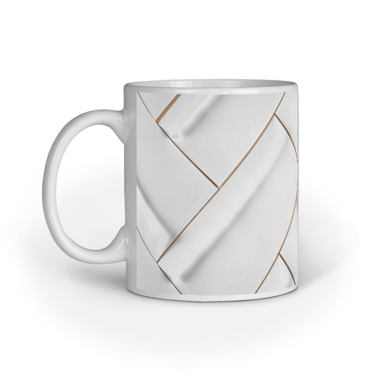 Elegant White Rectangles with Gold Border Mugs: Contemporary Sophistication