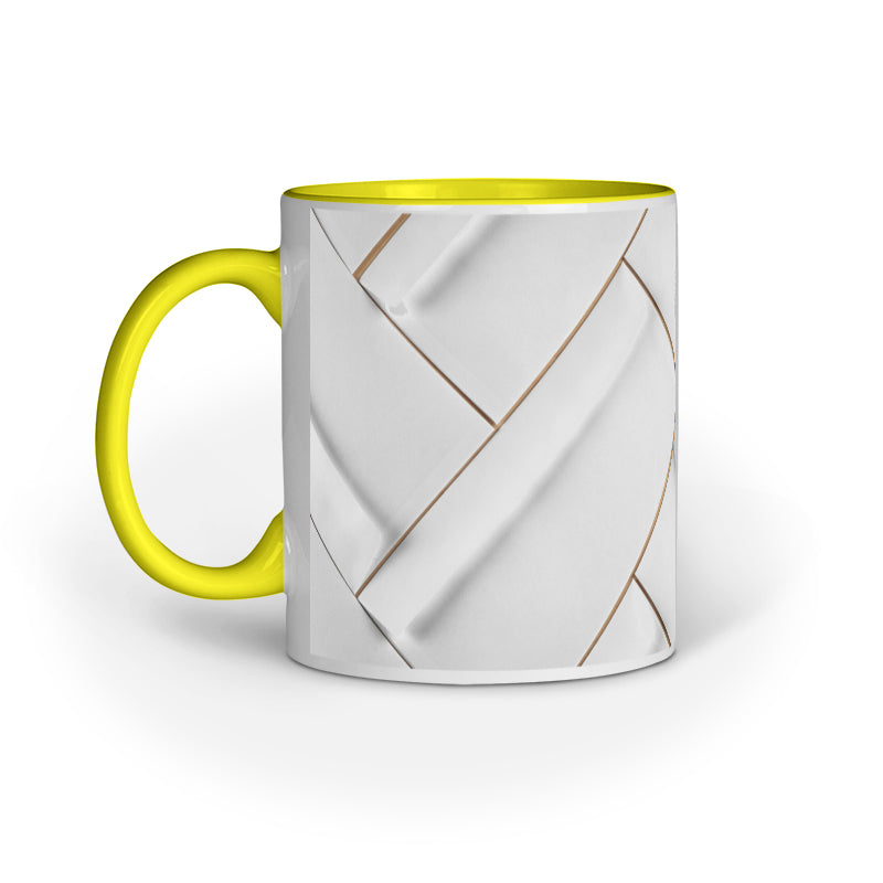 Elegant White Rectangles with Gold Border Mugs: Contemporary Sophistication