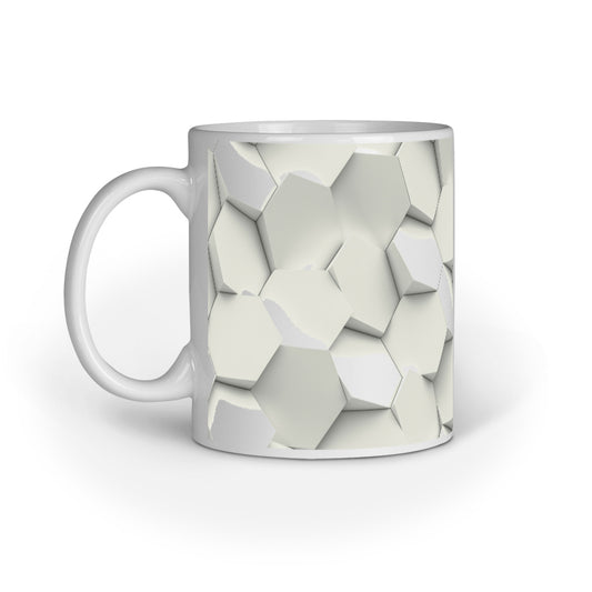 Elegant White Hexagon Mugs: Captivating Abstract Design