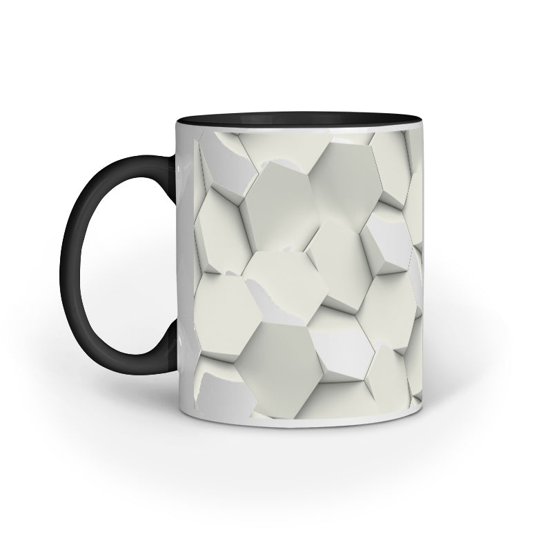 Elegant White Hexagon Mugs: Captivating Abstract Design