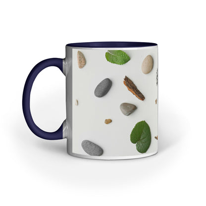 Natural Elegance: Abstract Stone and Leaf Printed Mugs Collection