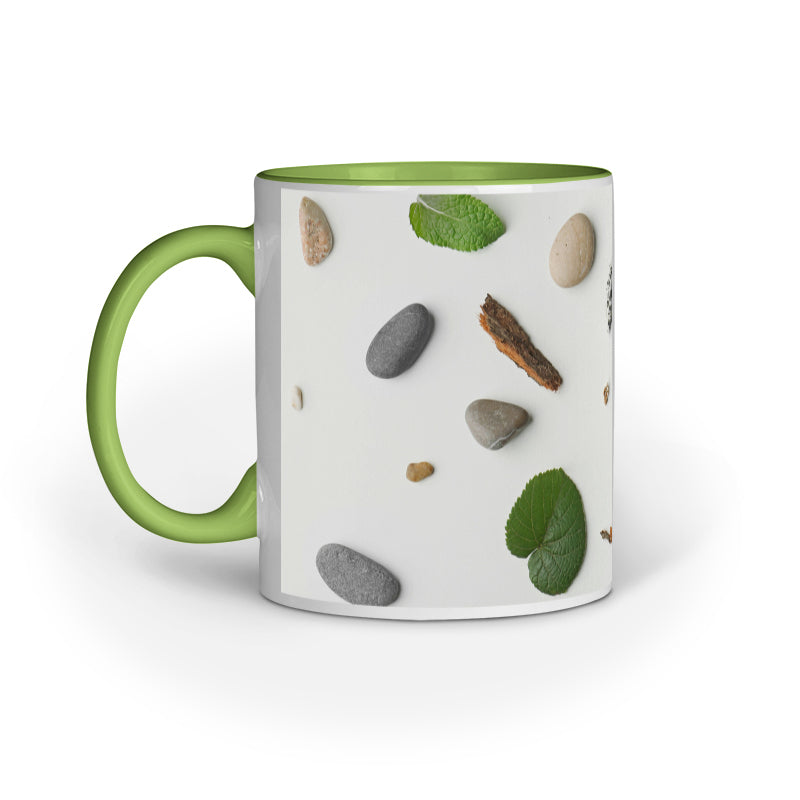 Natural Elegance: Abstract Stone and Leaf Printed Mugs Collection