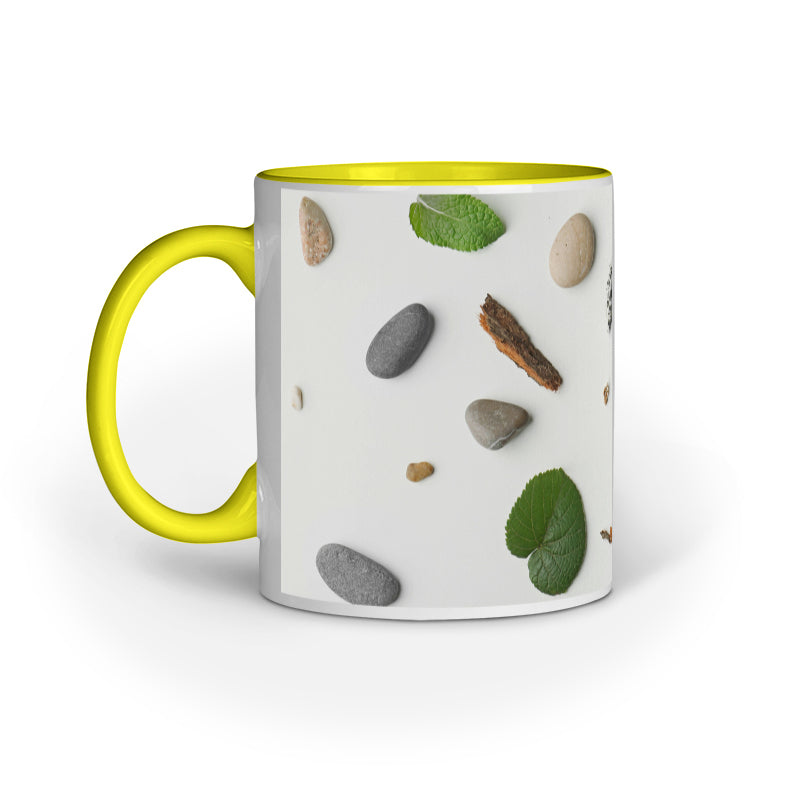 Natural Elegance: Abstract Stone and Leaf Printed Mugs Collection