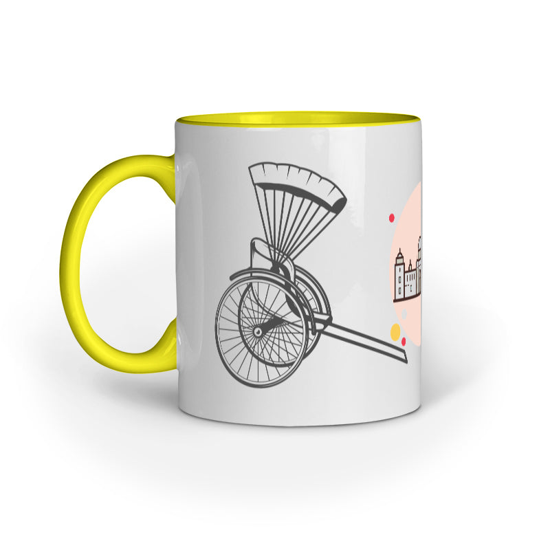 Kolkata Charm Mug: Hand Pulled Rickshaw and Victoria Memorial Design