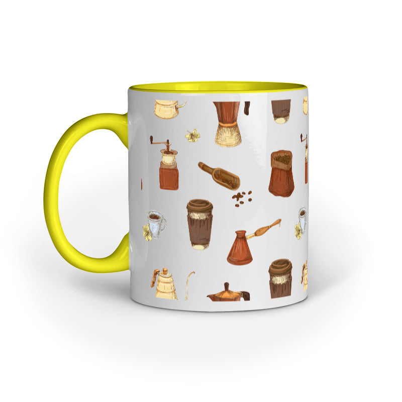 Vintage Coffee Machine and Bags Printed Mugs