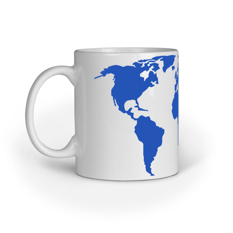 Blue World Map Design Mug: Explore and Sip in Style