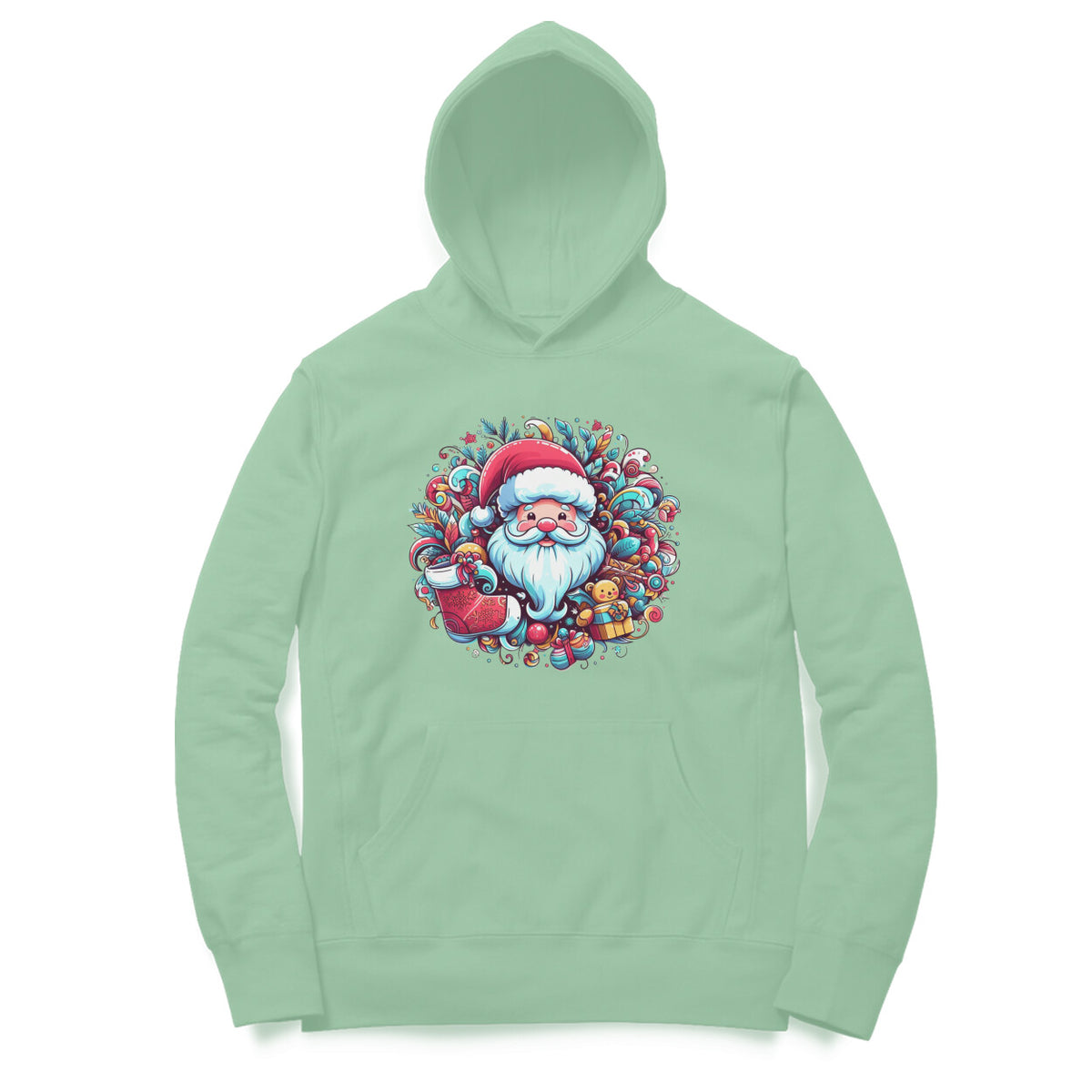 Santa's Wreath Unisex Printed Hoodie - Festive Holiday Comfort