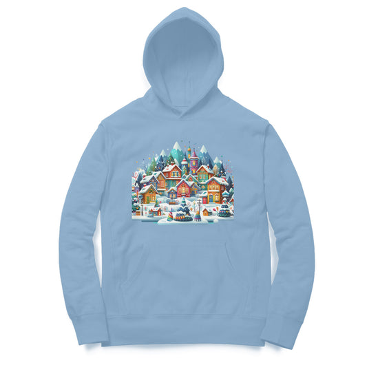 Snowy Village Men's Hoodie - Winter Serenity Collection