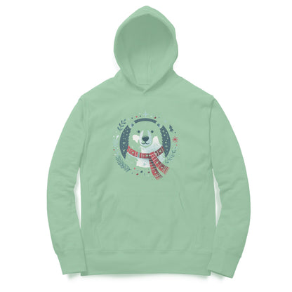 Polar Bliss Unisex Printed Hoodie with Scarf-Wearing Polar Bear