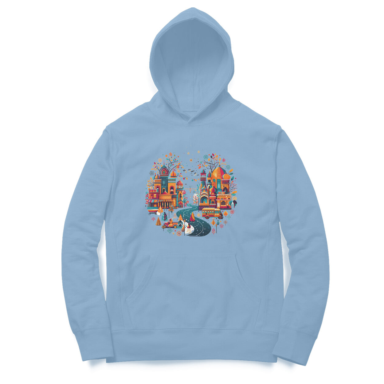 Urban Canvas Men's Printed Hoodie - Vibrant Cityscape Edition