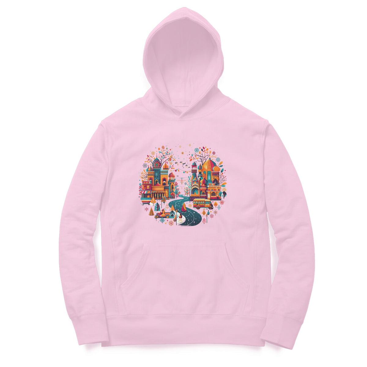 Urban Canvas Men's Printed Hoodie - Vibrant Cityscape Edition