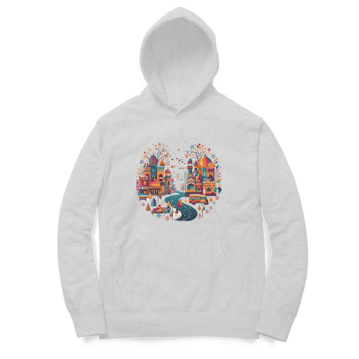 Urban Canvas Men's Printed Hoodie - Vibrant Cityscape Edition