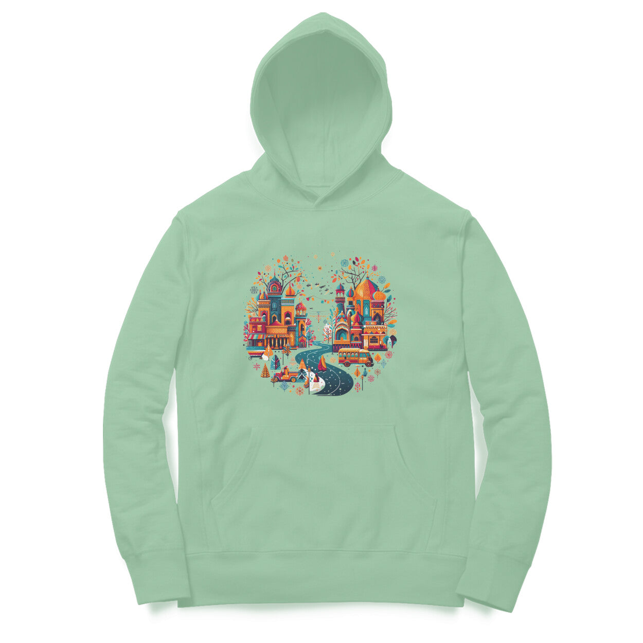 Urban Canvas Men's Printed Hoodie - Vibrant Cityscape Edition