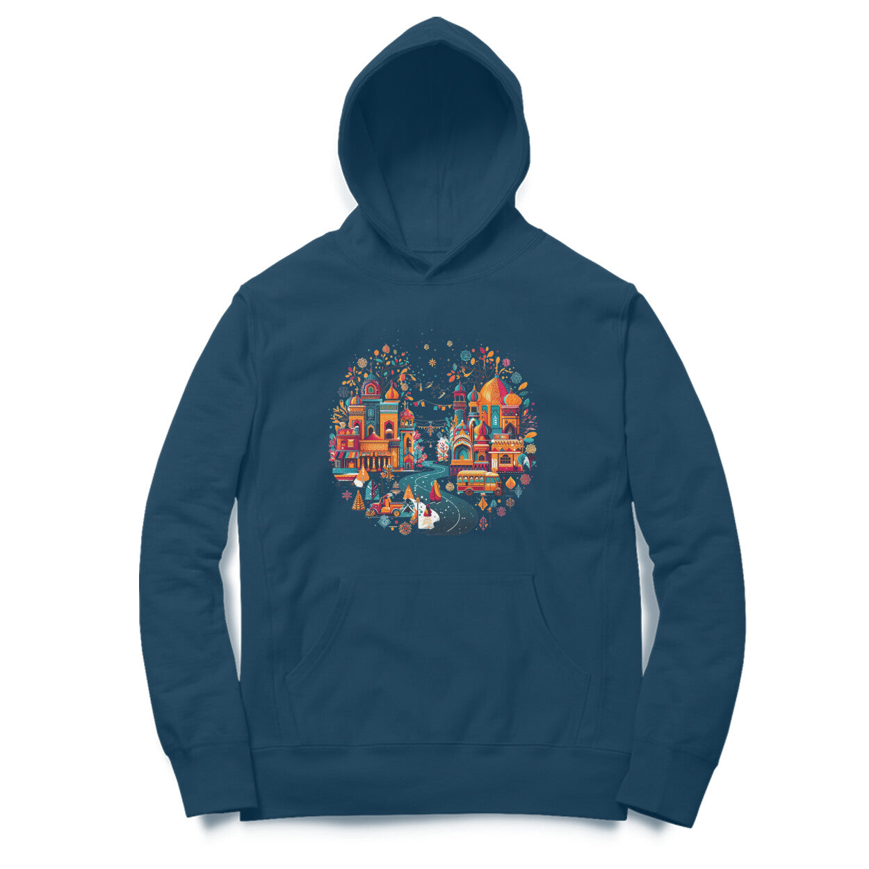 Urban Canvas Men's Printed Hoodie - Vibrant Cityscape Edition