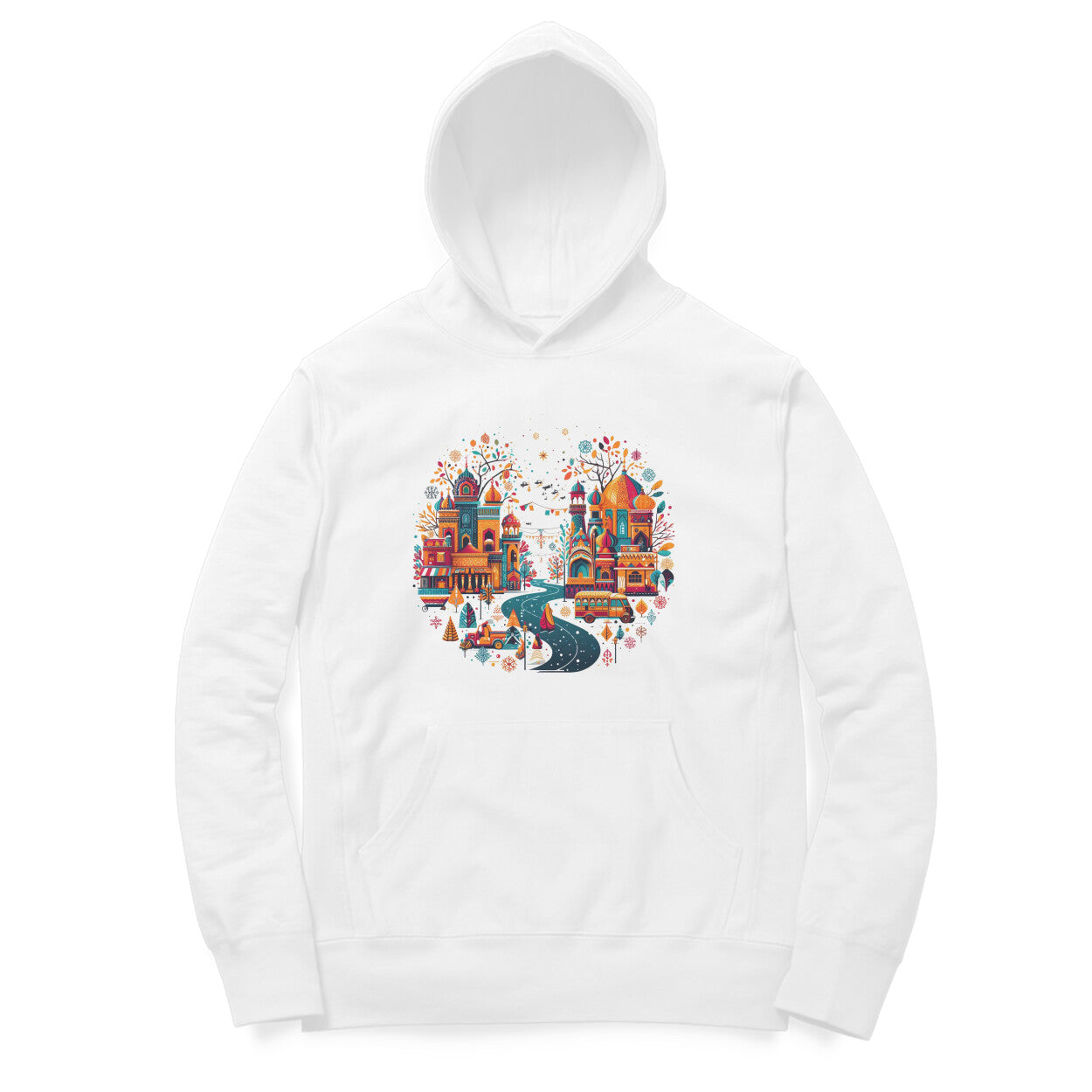 Urban Canvas Men's Printed Hoodie - Vibrant Cityscape Edition