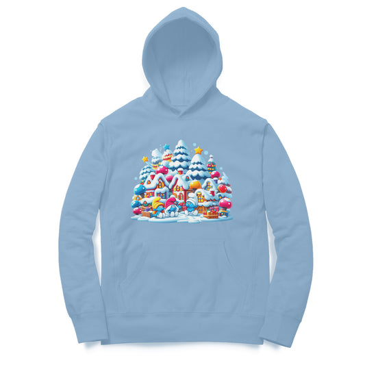 Snowy Smurf Village Unisex Printed Hoodie - Winter Whimsy