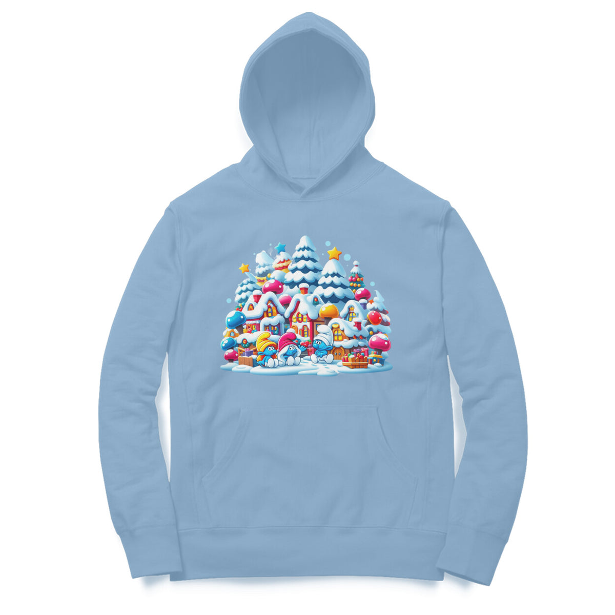 Snowy Smurf Village Unisex Printed Hoodie - Winter Whimsy