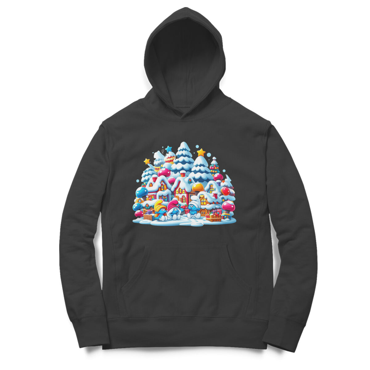 Snowy Smurf Village Unisex Printed Hoodie - Winter Whimsy
