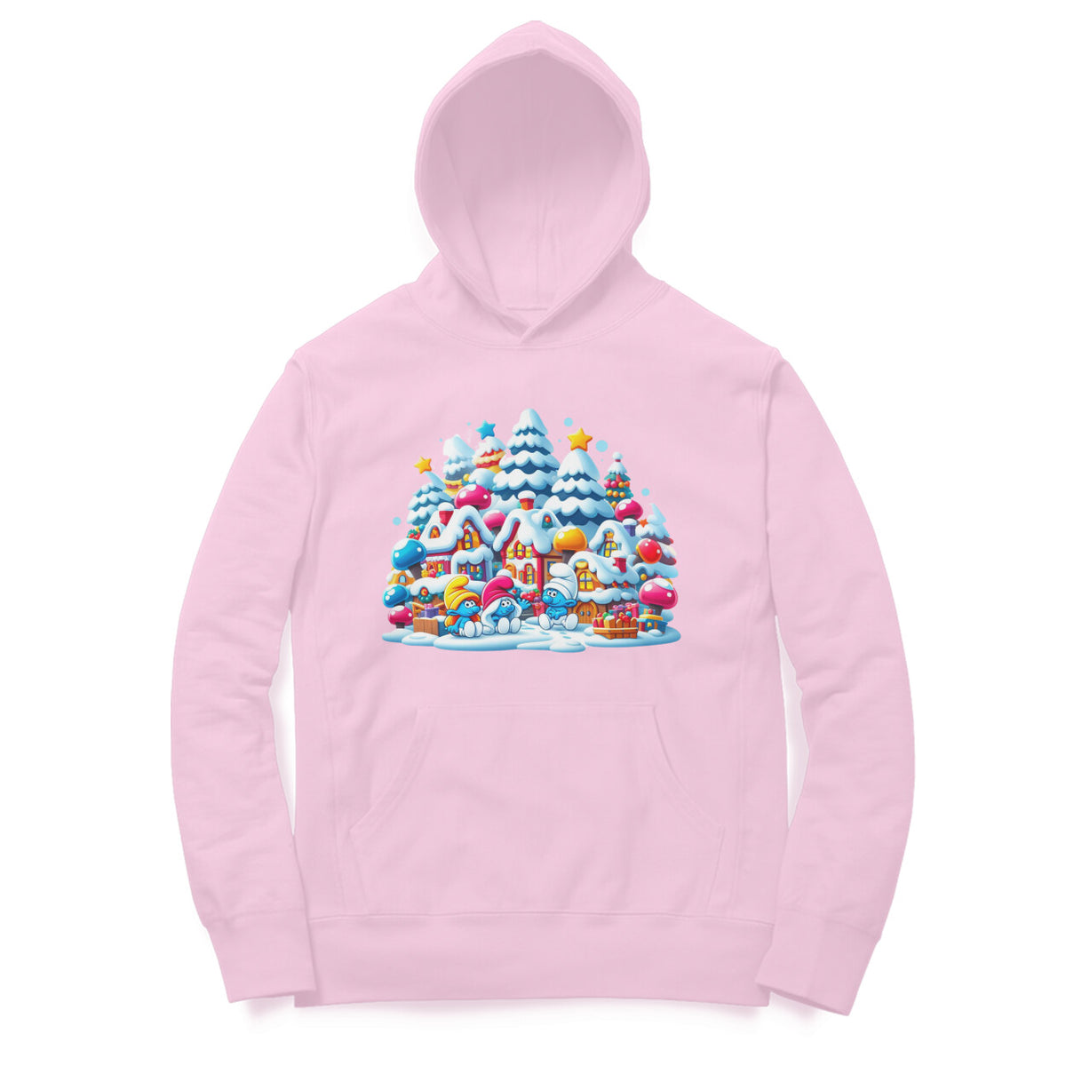 Snowy Smurf Village Unisex Printed Hoodie - Winter Whimsy
