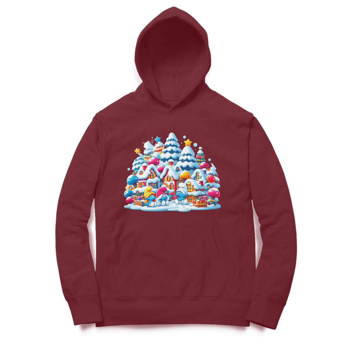 Snowy Smurf Village Unisex Printed Hoodie - Winter Whimsy