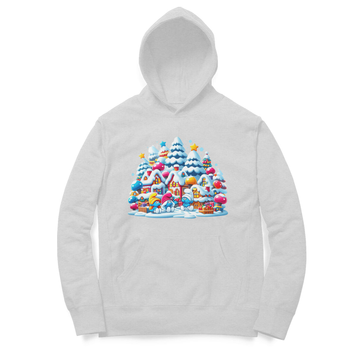 Snowy Smurf Village Unisex Printed Hoodie - Winter Whimsy